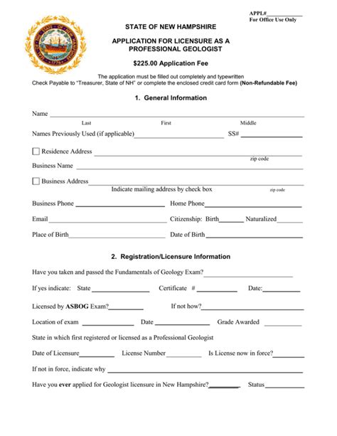 State Of New Hampshire Application For Licensure As A Professional