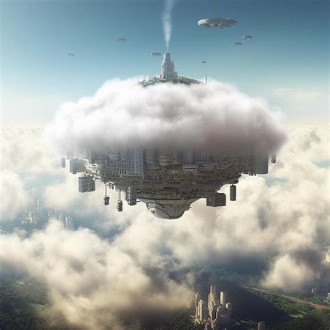 Una Ciudad En Las Nubes Con Un Gran Edificio Encima Foto Premium