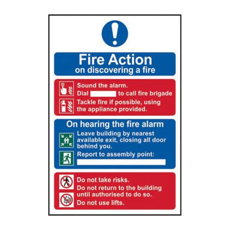 Centurion Fire Action Procedure Sign Self Adhesive Vinyl 200mm X