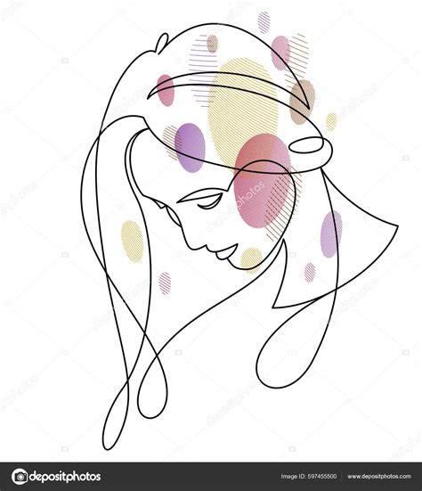 Beautiful Face Attractive Woman Vector Linear Drawing Sensitive