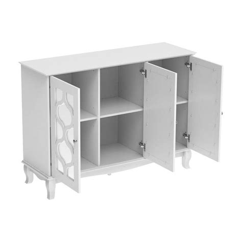 FUFU GAGA White Mirrored Wooden Accent Storage Cabinet Sideboard Wine