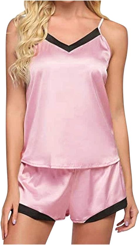 Aujelly Damen Satin Pyjamas Sleepwear Sexy Pjs Sets Gemütliche Seide