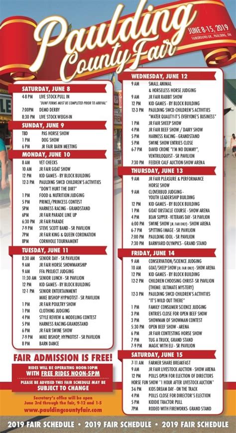 2019 Paulding County Fair Schedule - Paulding County Fair