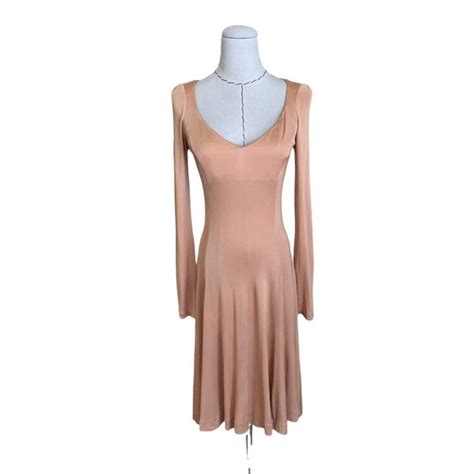 James Reva Dresses Vintage S James Reva Peach Nude Dress Poly Jersey Slinky Sexy Fitted