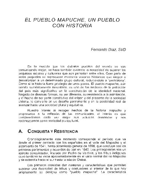 Pdf El Pueblo Mapuche Un Pueblo Con Historia José Fernando Díaz