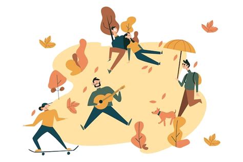 Free Vector People In The Autumn Park Illustration