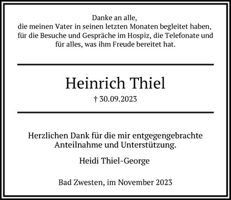 Traueranzeigen Von Heinrich Thiel Trauer Hna De