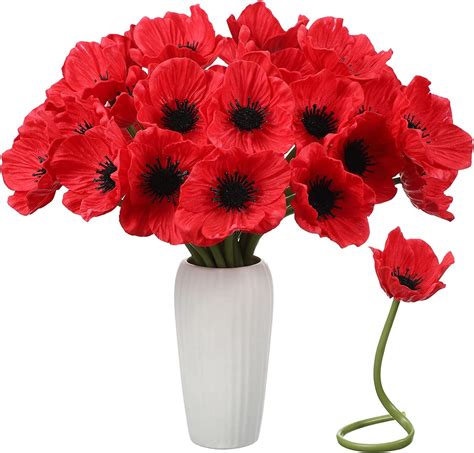 Zukuco Pcs Artificial Poppy Flowers Pu Real Touch Poppy Silk Flowers