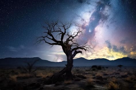 Un árbol con la vía láctea de fondo Foto Premium