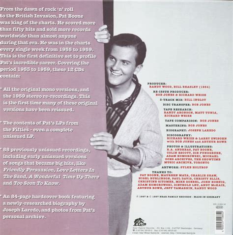 Pat Boone Box Set The Fifties Complete 12 Cd Deluxe Box Set Bear