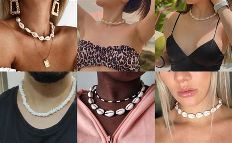 Amazon ZELORES 6 Pcs Puka Shell Necklace For Women Pearl Choker