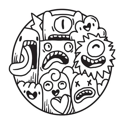 Cute Monster Doodle In Circle 12855702 Vector Art At Vecteezy