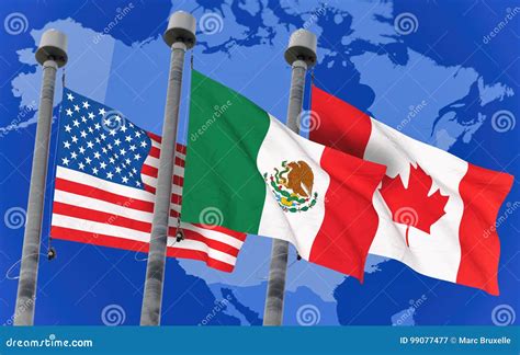 Kanada Mexico Och Usa Flaggor Stock Illustrationer Illustration Av