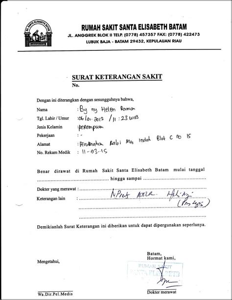 Contoh Surat Keterangan Sakit Klinik Contoh Surat Keterangan Dokter