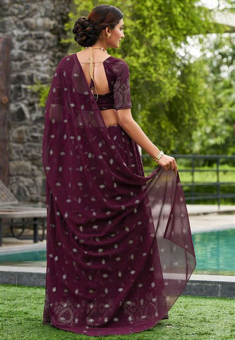 Buy Foil Printed Georgette Lehenga In Wine Online Lja Utsav Fashion