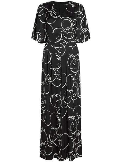 Karl Lagerfeld Circle Print Wide Leg Jumpsuit Black Farfetch