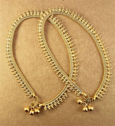 Gold Plated Brass Thin Anklets Kolusu Payal Ghungroo For Women