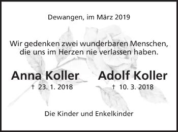 Traueranzeigen Von Koller Und Adolf Koller OstalbTrauer