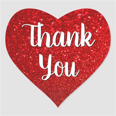 Calligraphy Thank You Red Glitter Bokeh Heart Sticker Zazzle