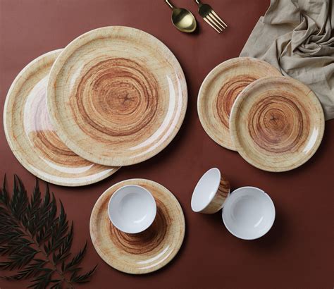 Buy Twirl Wood Servewell Round Piece Melamine Dinner Set Online In