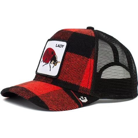 Gorra Trucker Roja Y Negra Mariquita Lady Plaidy Bug The Farm De Goorin