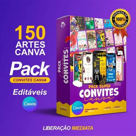 Pack Canva Convite Infantil Templates Editável 150 Artes Parcelamento