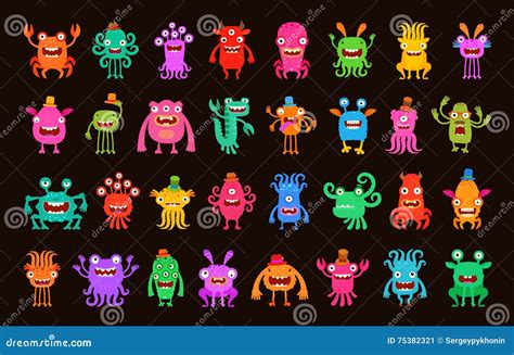 Funny Monsters Characters Doodle Set Vector Handdrawn Illustration