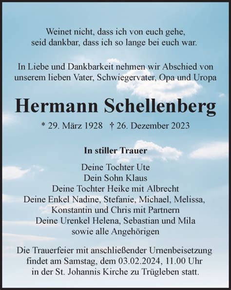 Traueranzeigen Von Hermann Schellenberg Trauer In Thueringen De