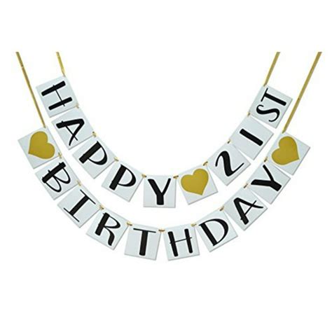 Happy 21st Birthday Banner - Gold Hearts and Ribbon - Birthday ...