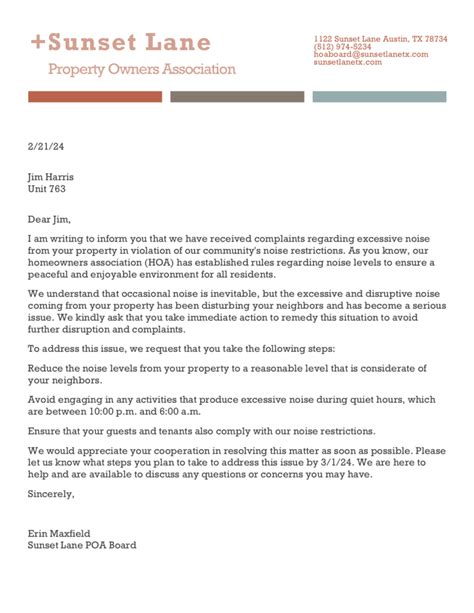 Hoa Violation Letter Templates Hoa Violation Letter Template