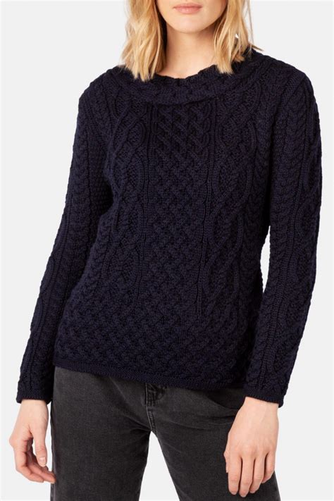 Irelandseye Aran Spindle Blau Damen Pullover Navy Hanseheld De