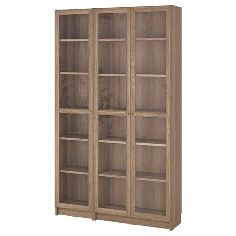 Billy Oxberg Bookcase Combination W Glass Doors Oak Effectclear Glass 120x30x202 Cm Ikea