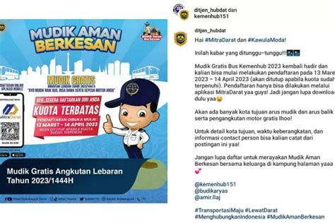 Mulai Besok 13 Maret 2023 Kemenhub Adakan Mudik Gratis 2023 Di 28 Kota