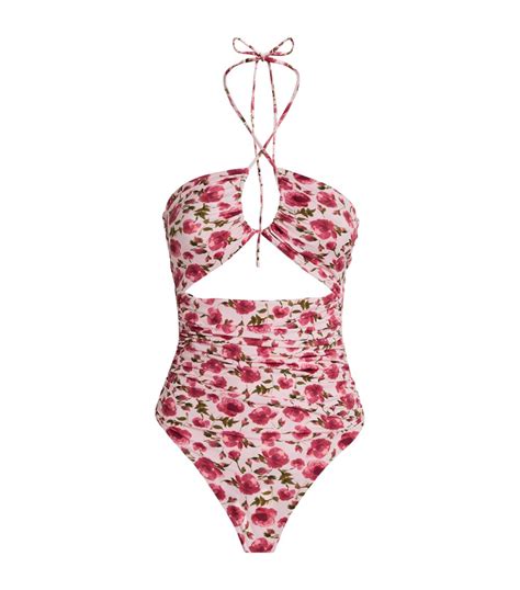 Womens Magda Butrym Pink Floral Halterneck Swimsuit Harrods Uk