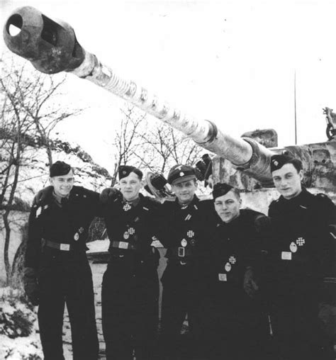 Wwii German Tank Commander Michael Wittmann Center And His Crew