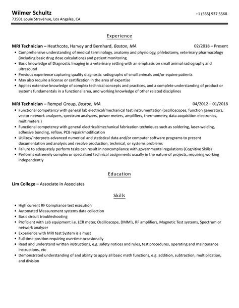 MRI Technician Resume Samples | Velvet Jobs