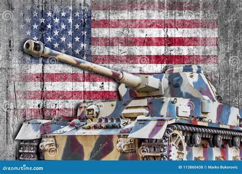 Military Tank with Concrete United States Flag Stock Photo - Image of ...