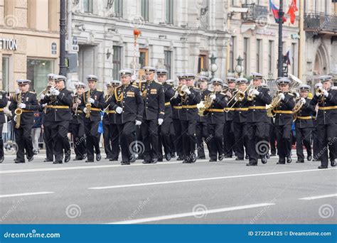 Military Brass Band Marches In The Procession On Victory Day May 9 May
