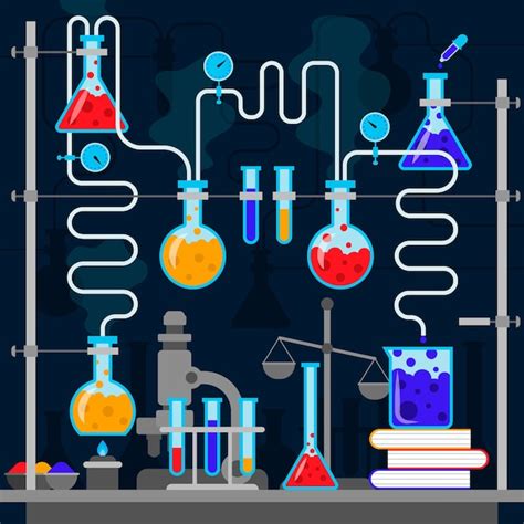 Conjunto de diseño plano de objetos de laboratorio de ciencias Vector