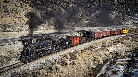 Nevada Northern Railway steam locomotive #91 pulling a work train at ...