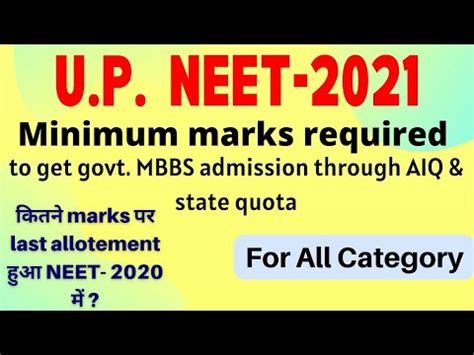 Uttar Pradesh Neet Cut Off Minimum Marks Required Aiq State