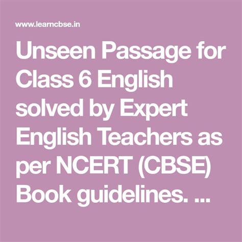 Unseen Passage For Class 6 English