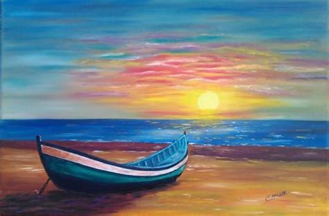 Barque Au Coucher De Soleil Peinture Amilcar Peinture Paysage