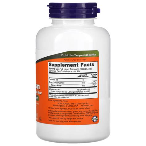 B Sung Glucomannan D Ng B T Nguy N Ch T Oz G Now Foods Iherb