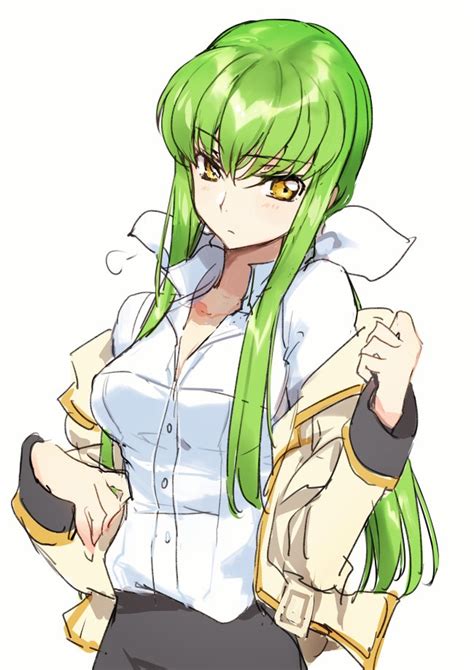 Safebooru 1girl Blush Breasts Cc Code Geass Creayus Eyebrows Fringe Green Hair Hair Ribbon