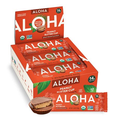 Aloha Plant Based Protein Bars Peanut Butter Cup 14g Protein Pack Of 12