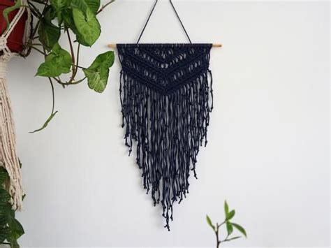 Wall Hanging 15 X 25 Blue Bedroom Decor Dark Blue Macrame Wall