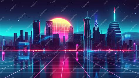 Premium Photo | Neon city skyline with a mix of retro and modern ...