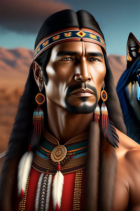 Lexica Native American Man Portrait In D Digital Art With Wolf By