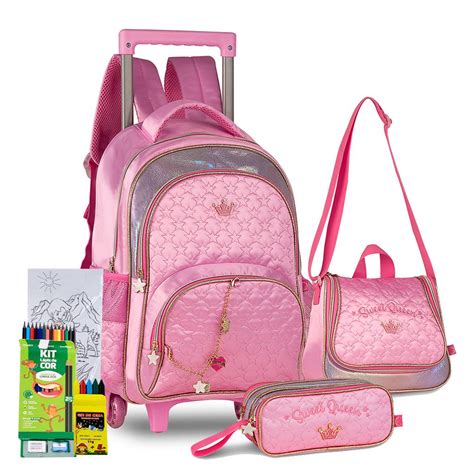 Kit Mochila Rodinha Estojo Lancheira Kit Escolar Infantil Sweet